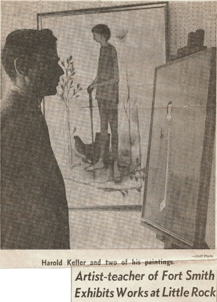 Arkansas Gazette news clipping, 1961 showing Harold Keller and his paintings.