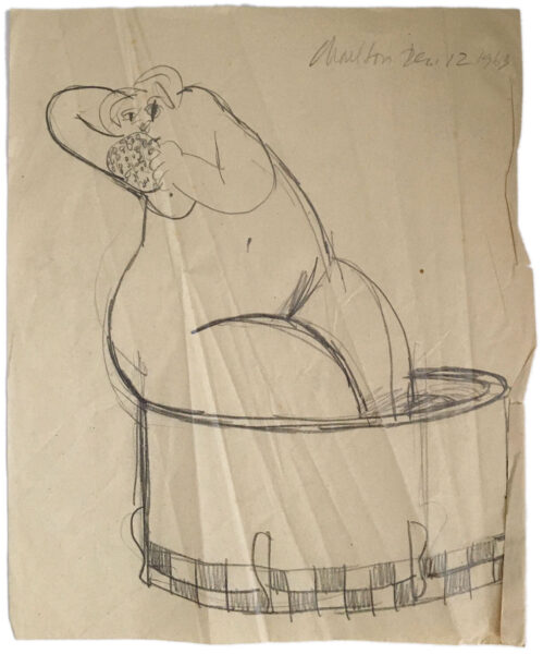 pencil drawing, Bathtub Lady, by Harold Keller