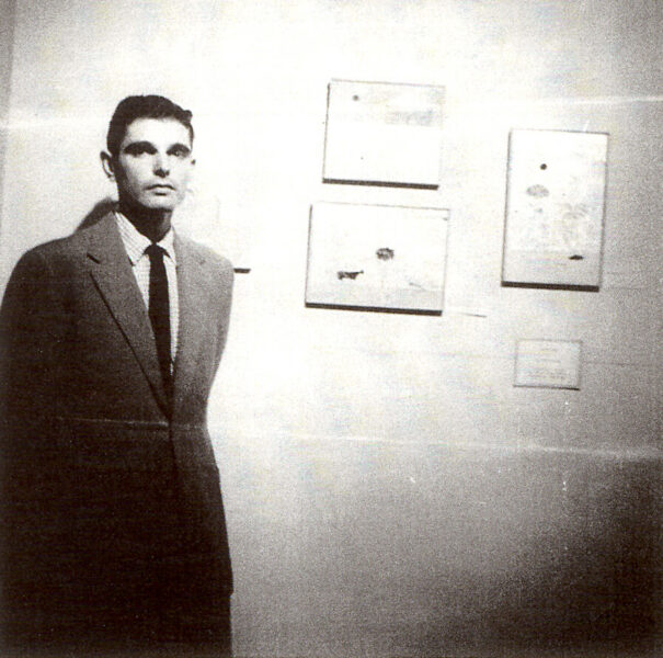 photo of Harold Keller at an exhibition in the Jewish Museum, NYC, 1955.