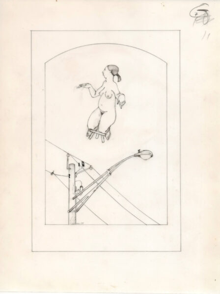 drawing, The Flight to the Sabbat over Rte.29: 7G, by Harold Keller