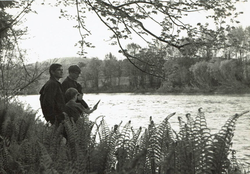 photo of Harold Keller with William Spring and his son Joshua, by the Battenkill, c.1969, Photo: Clayton Keller