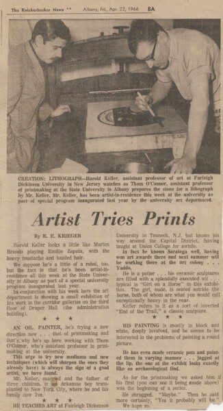 Knickerbocker News, April 1966, making a lithograph, Harold Keller