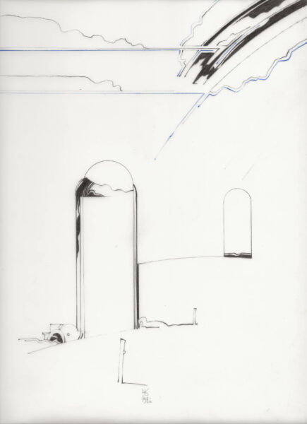 drawing, Silos, Sky, by Harold Keller