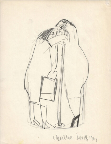 pencil drawing, Subwary Ladies, by Harold Keller