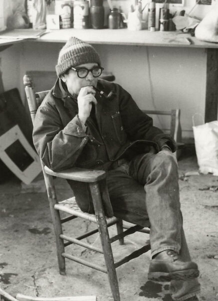 photo: The artist in his (cold) studio, Benz Lane, 1980s.