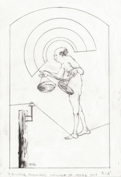 drawing, St. Michael Archangel Weigher of Souls, by Harold Keller