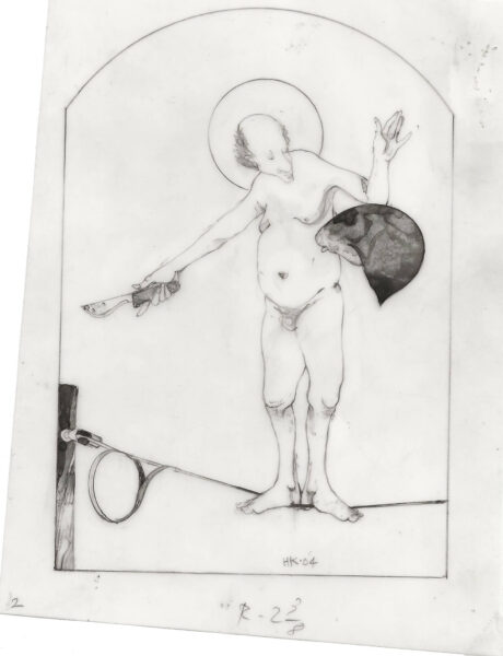 drawing, The Archangel Michael (with pruning knife)-2, Harold Keller